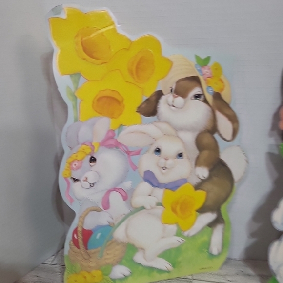2 Vintage EUREKA Fuzzy Flocked EASTER Die Cut Decorations Paper Bunny - Picture 2 of 6